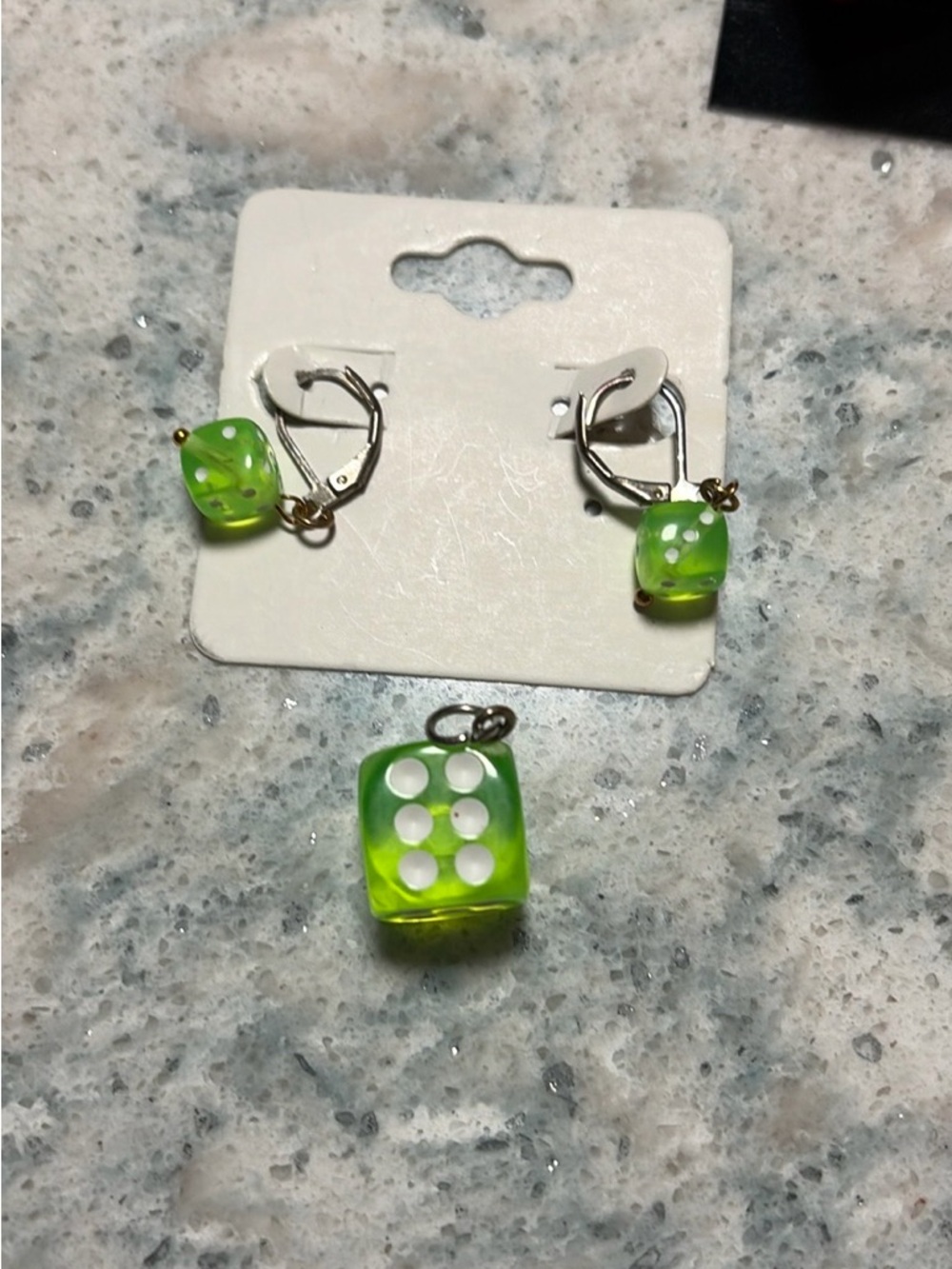 Green Dice Earring & Pendant Necklace Set